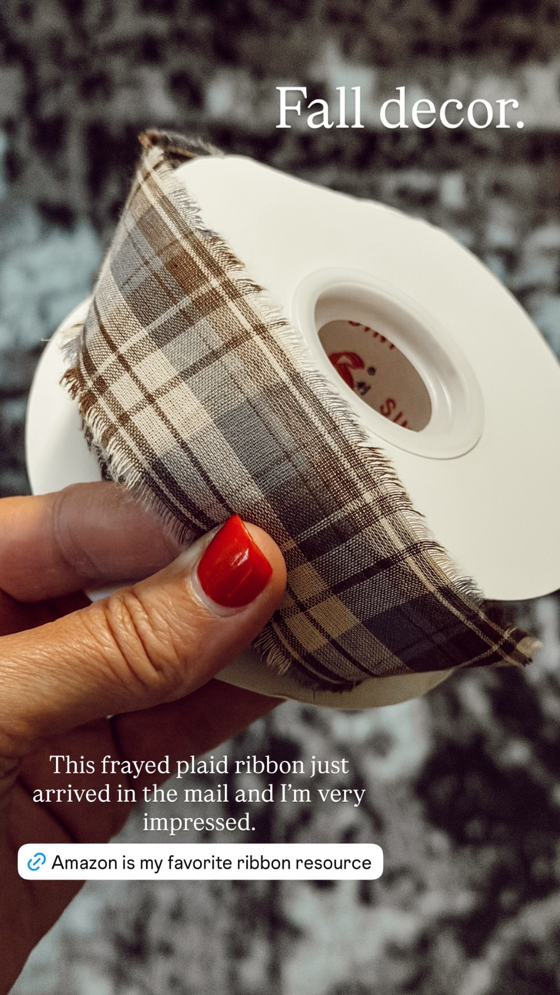 Fall decor. This frayed plaid ribbon just arrived in the mail and I’m very impressed.