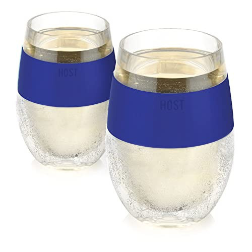 Host Wine Freeze Cup Set of 2 - Plastic Double Wall Insulated Drink Cup, Freezable Vacuum Insulated Wine Glasses, 8.5 oz Blue | Amazon (US)