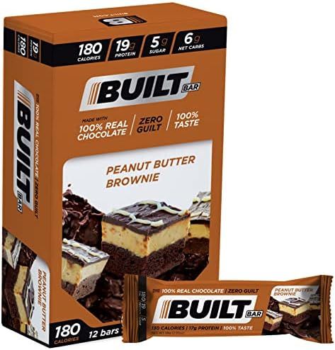 Built Bar 12 Pack High Protein Energy Bars | Gluten Free | Chocolate Covered | Low Carb | Low Calorie | Low Sugar | Delicious Protien | Healthy Snack (Peanut Butter Brownie) | Amazon (US)