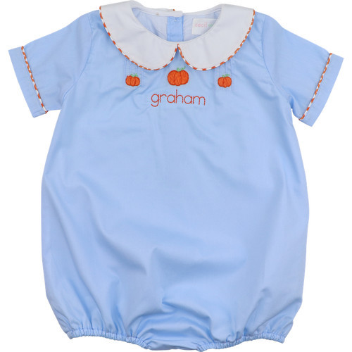 Blue Embroidered Pumpkin Bubble | Cecil and Lou