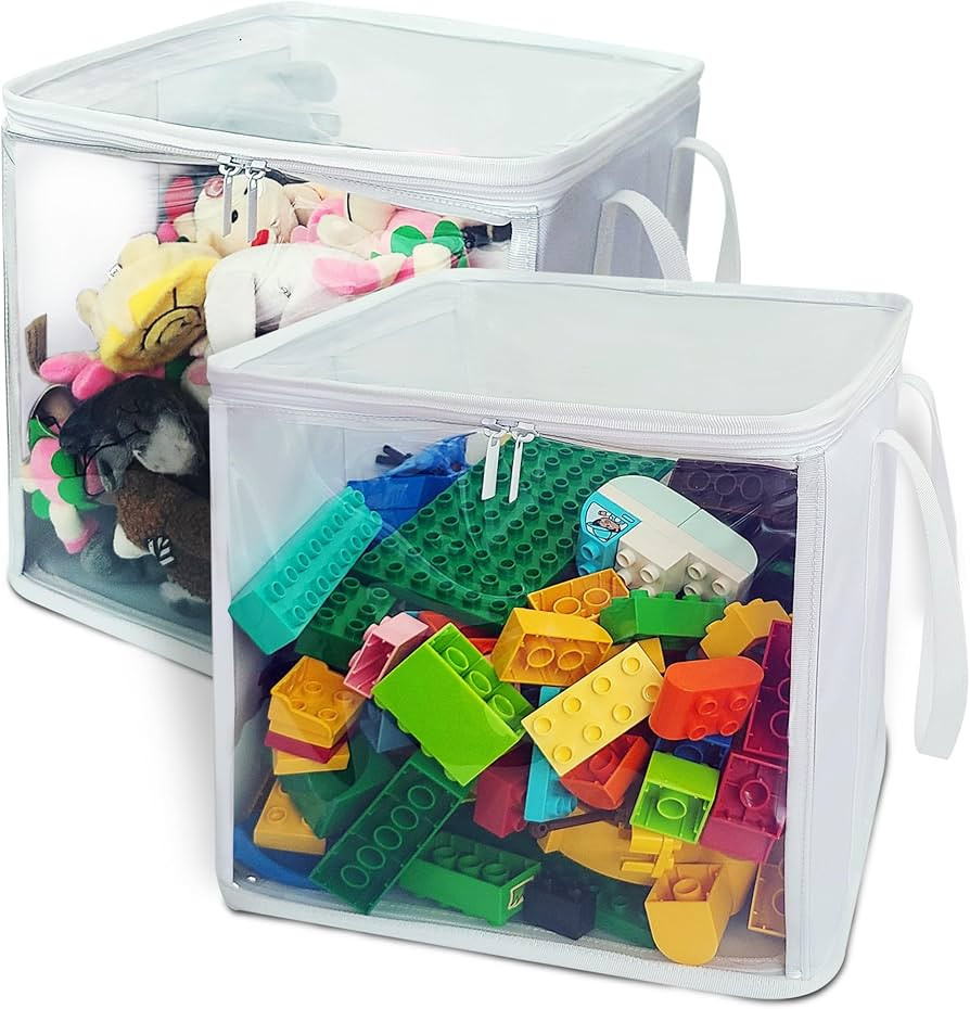 holay 2-Pack 12" Cube Storage Bins [White] - 27L Capacity PVC Boxes Transparent Lid & Handles - D... | Amazon (US)