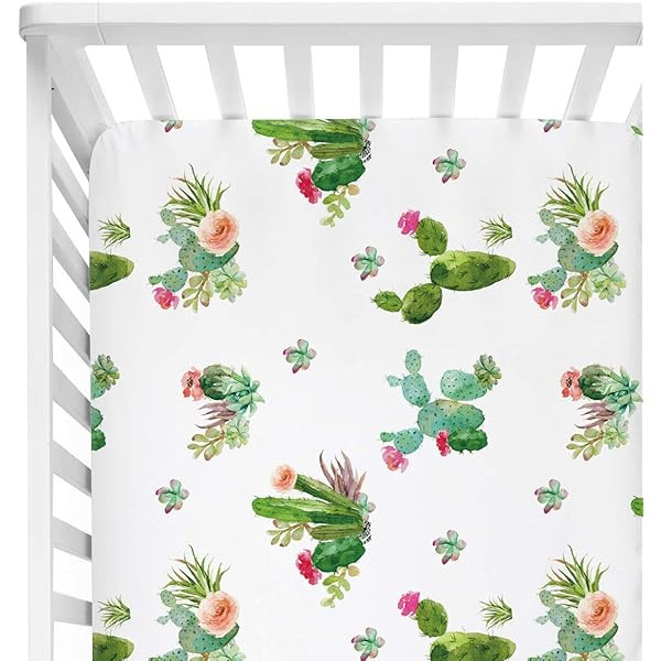 Pink Green Boho Watercolor Baby or Toddler Fitted Crib Sheet for Cactus Floral Collection by Sweet J | Amazon (US)