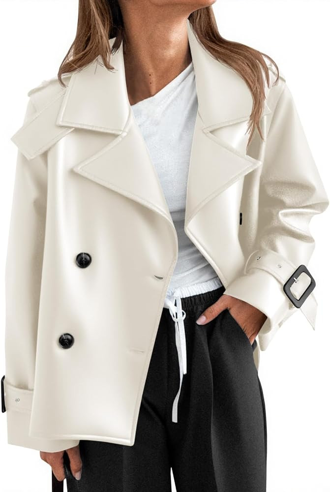 Yousify Womens Textured Faux Leather Jackets Oversized Button Down Motorcycle Clothes Casual Fall... | Amazon (US)