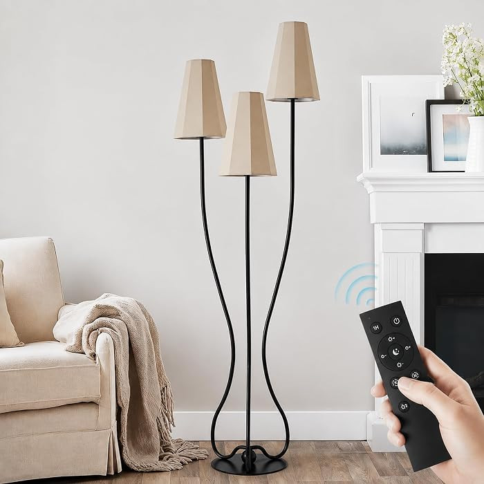 Dimmable Sculptural Vintage Floor Lamp, 3-Light Standing Lamps with Curved Iron Base & Octagonal ... | Amazon (US)
