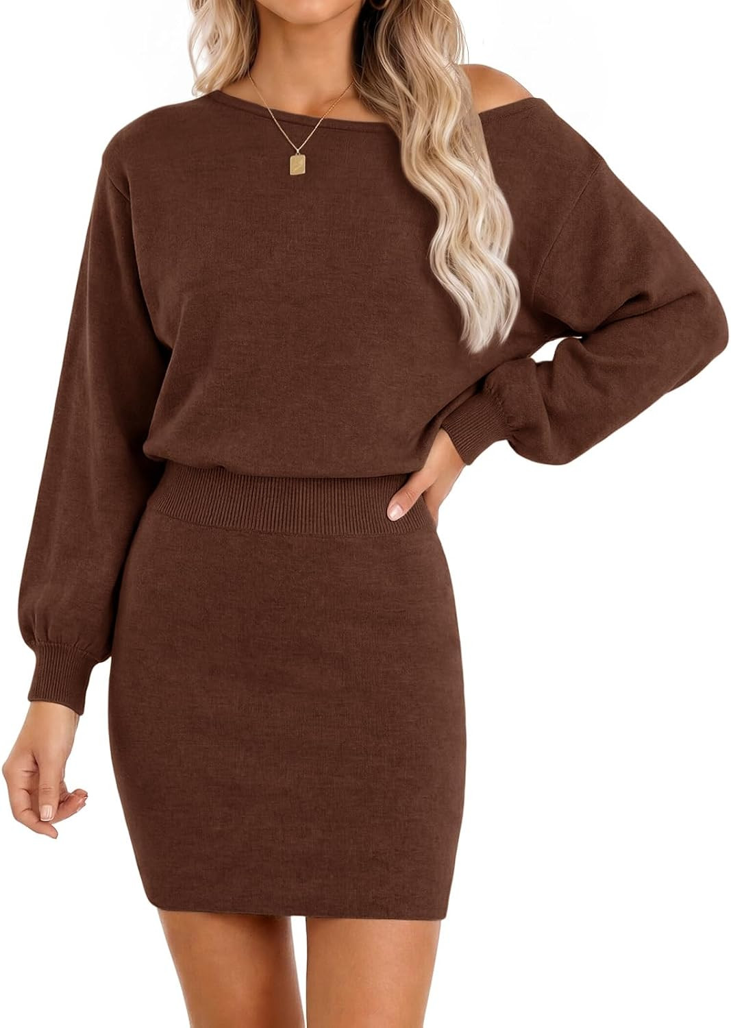 Wenrine Women Off the Shoulder Sweater Dress Long Sleeve Knit Mini Dresses | Amazon (US)