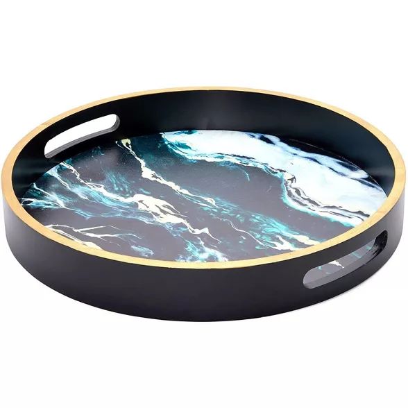 Juvale 12" Round Decorative Serving Tray Coffee Table Ottoman Tray, Black Marble | Target