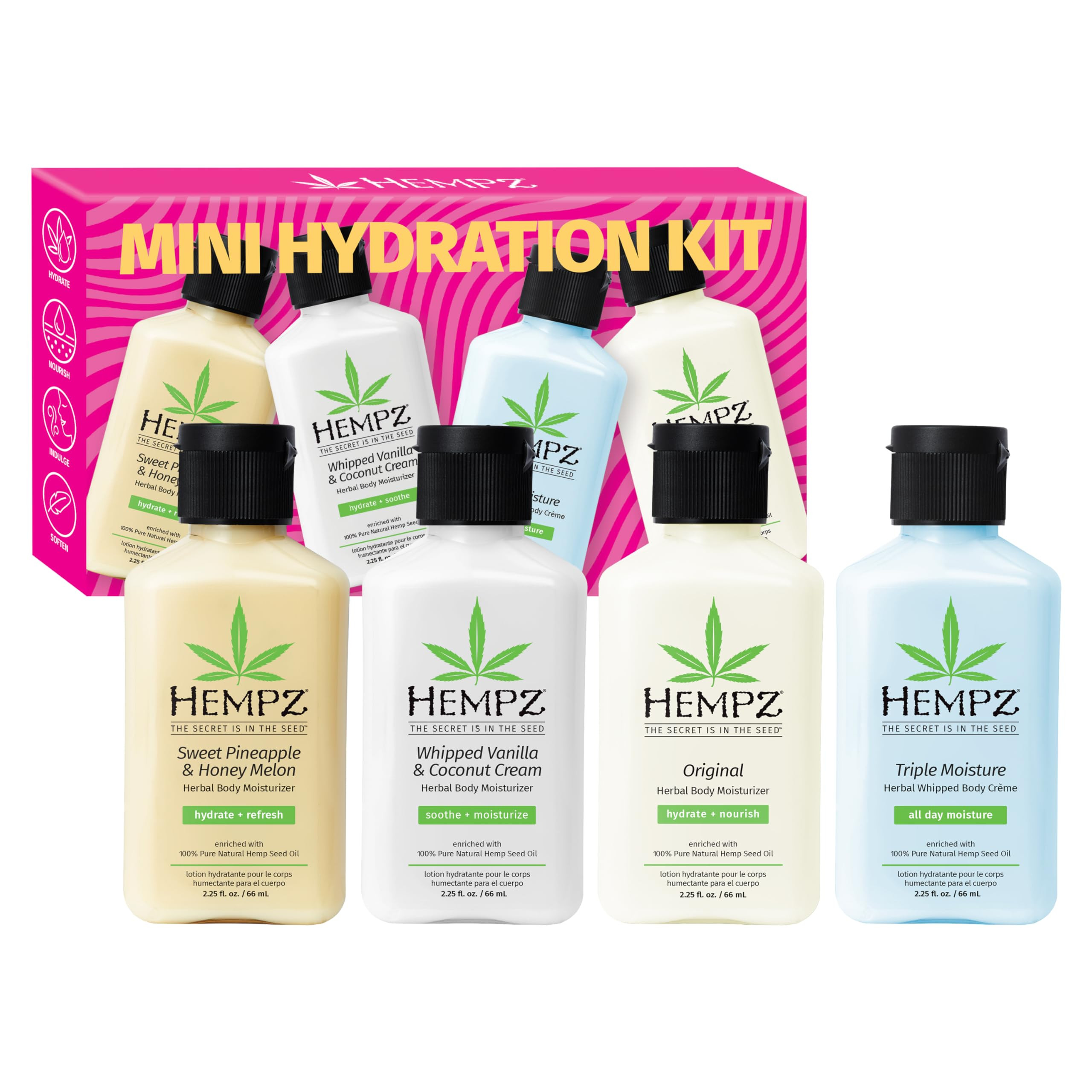 Hempz Mini Moisturizer Kit, Everyday Hydrating Lotion, 4-pack Travel Hand Cream Set, 2.25 oz | Amazon (US)