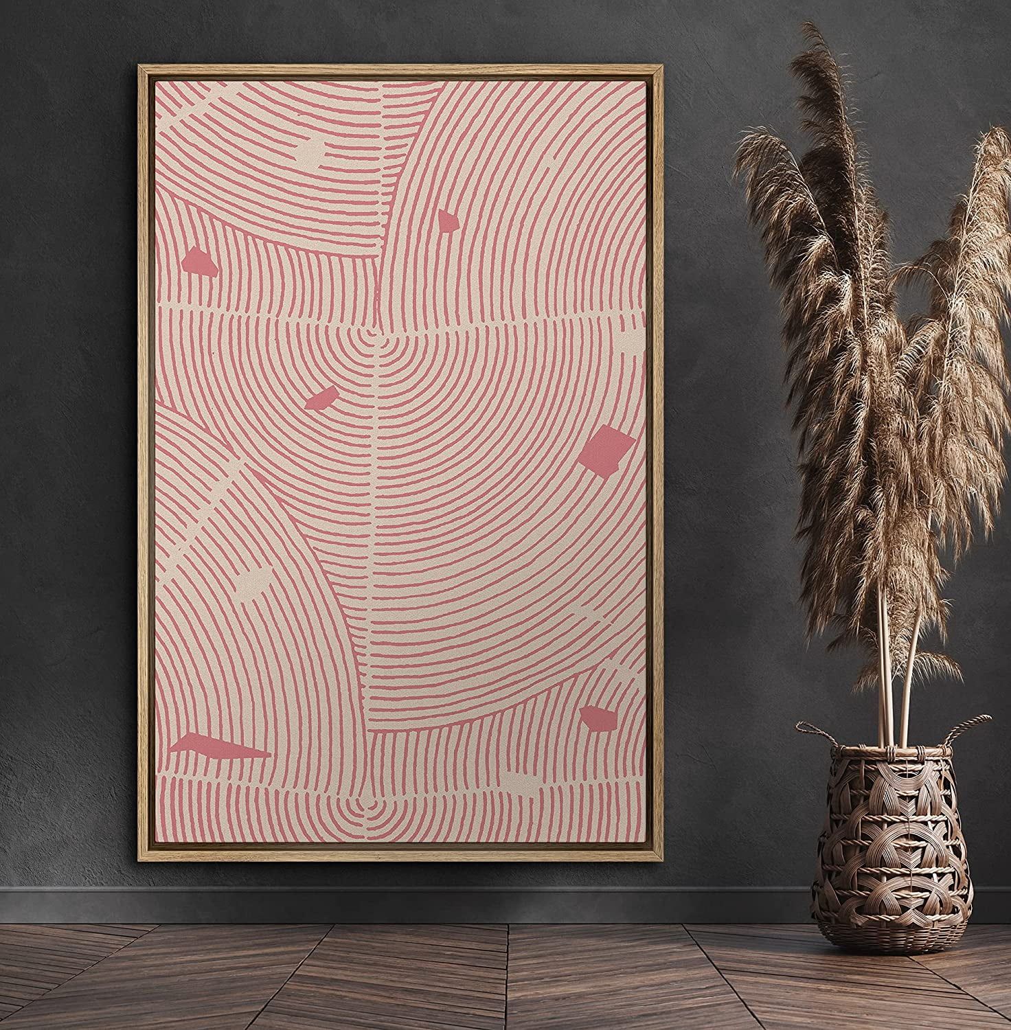 PixonSign Framed Canvas Print Wall Art Pink Swirling Print with Pink Flakes Geometric Shapes Illu... | Walmart (US)