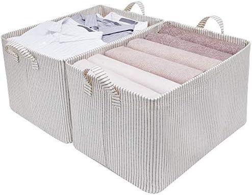 StorageWorks Storage Bins for Shelves with Metal Frame, Storage Bins for Clothes, Nature and Gray... | Amazon (US)