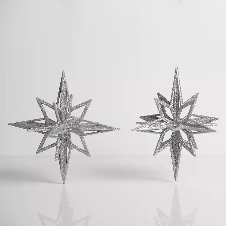 Silver Glitter Starburst Ornaments, Set of 2 | Kirkland's Home