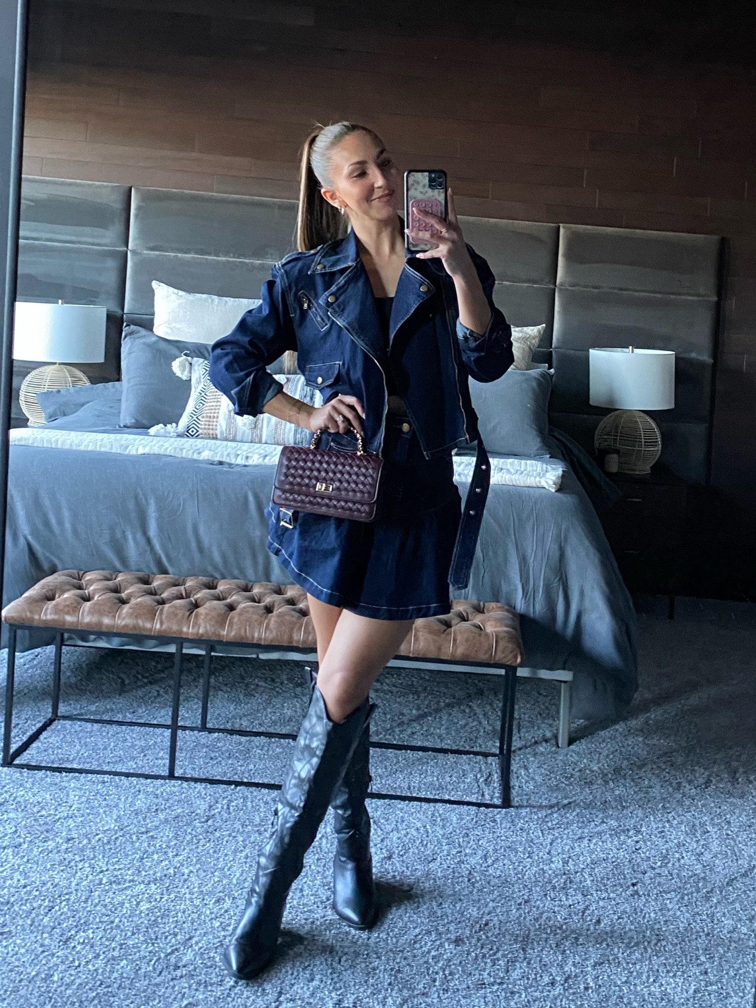 This dark denim jacket and skirt set is absolutely adorable 😍 I also love this burgundy purse! So stylish!

#LTKStyleTip #LTKFindsUnder100 #LTKxVICI