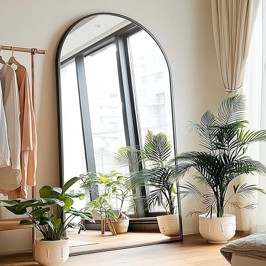 Full Length Floor Mirror - 77x38 Inches Oversized Arched Wall Mirror, Black Standing Mirror for B... | Amazon (US)