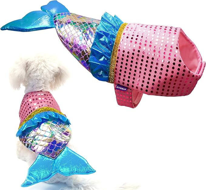 cyeollo Mermaid Dog Costumes Sequin Mermaid Clothes Doggie Cosplay for Small Dogs Party Dressing Up  | Amazon (US)
