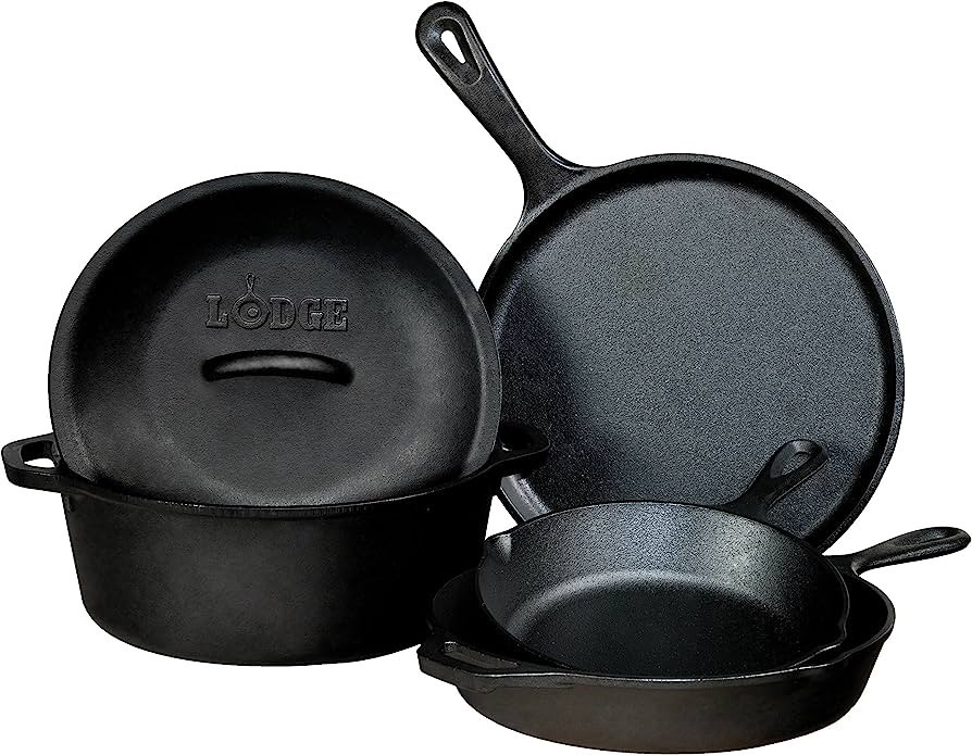 Lodge Seasoned Cast Iron 5 Piece Bundle. 10.5" Griddle, 8" Skillet, 10.25" Skillet, 10.25" Dutch ... | Amazon (US)