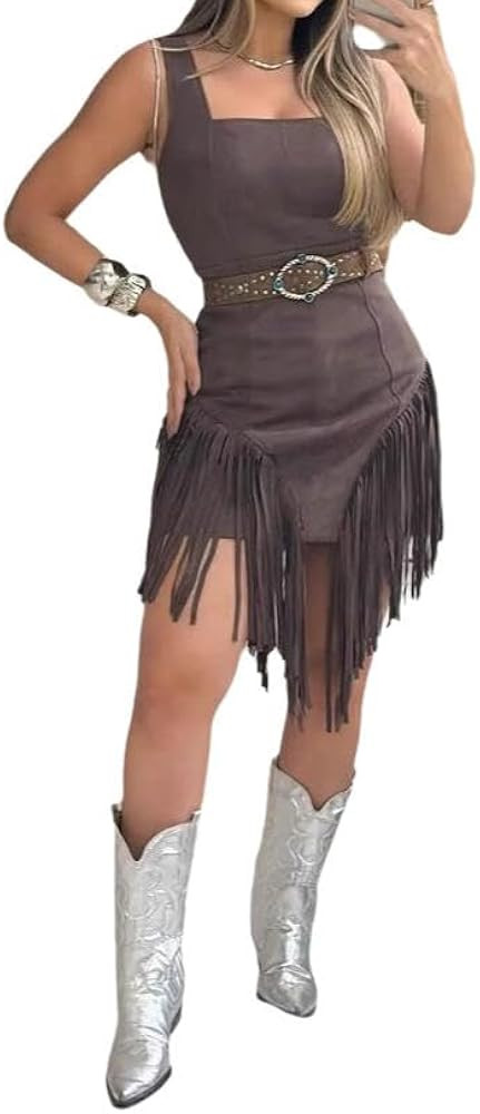 Women Vintage Tassel Cowgirl Dress Sleeveless Corset Tube Mini Dress Western Country Concert Jean... | Amazon (US)