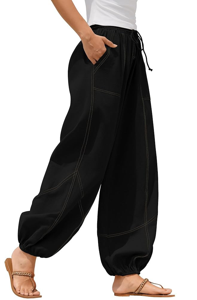 ZAFUL Women Casual Linen Pants Lightweight Drawstring Elastic Waist Lounge Linen Summer Fall Pant... | Amazon (US)