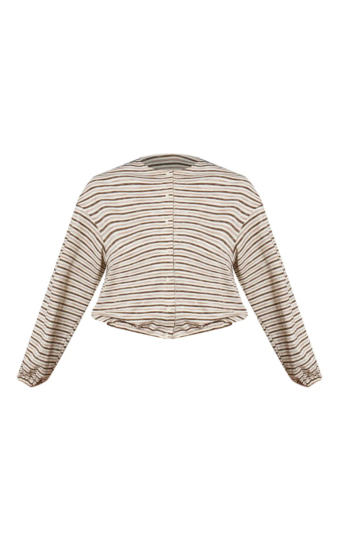 Dark Brown Stripe Soft Rib Relaxed Button Up Top Co-ord | PrettyLittleThing UK