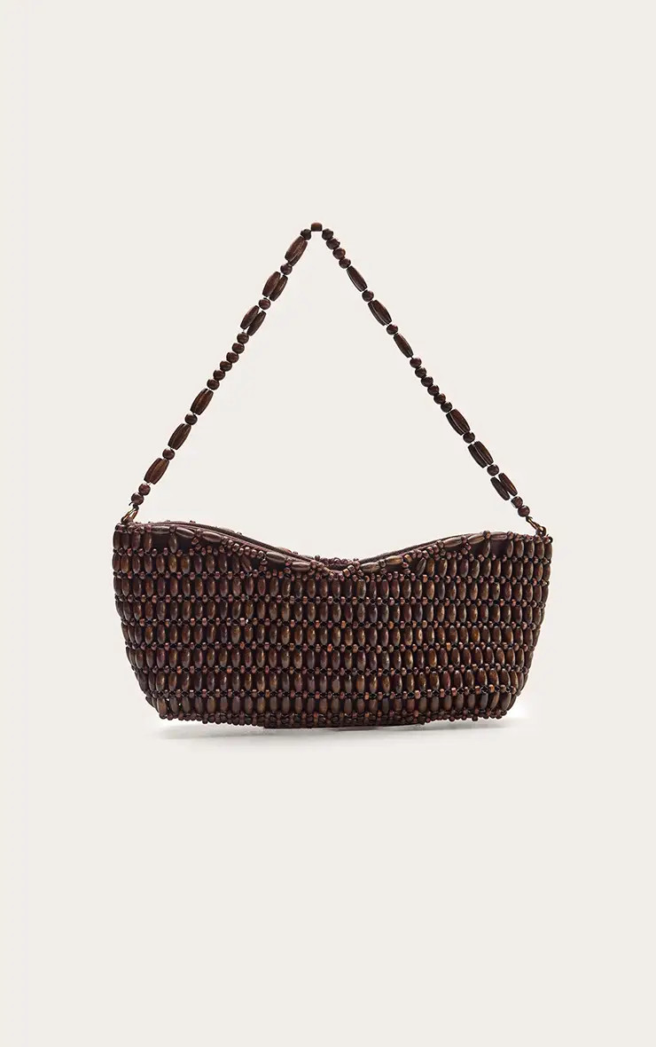Chocolate Wooden Bead Shoulder Bag | PrettyLittleThing UK