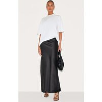 Black Satin Floaty Maxi Skirt | PrettyLittleThing US