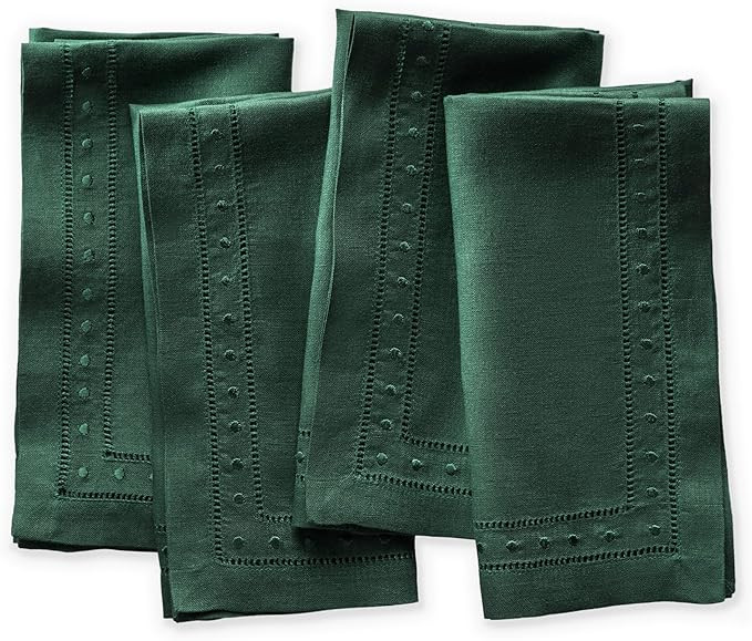 Linen Napkins Set of 4-100% Pure Linen Forest Green Embroidered Dinner Napkins 18 x 18 inch - Cla... | Amazon (US)