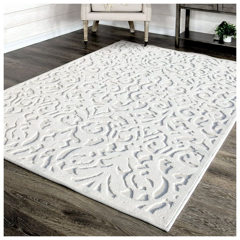 My Texas House Lady Bird 9' X 13' Natural Damask Outdoor Rug | Walmart (US)