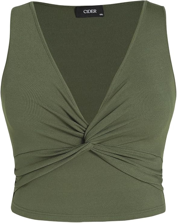 Solid Rib Twist Front Crop Top Curve & Plus | Amazon (US)