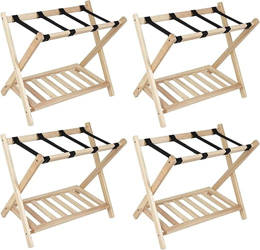 Babion Folding Luggage Racks with Shelf, Wooden Suitcase Stand, 2 Tier Foldable Luggage Racks wit... | Amazon (US)