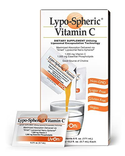 LivOn Laboratories Lypo–Spheric Vitamin C, 1000 mg Vitamin C & 1000 mg Essential Phospholipids Per Packet, Liposome Encapsulated for Improved Absorption, 100% Non–GMO, 1 Carton, 0.2 Fl Oz (Pack of 30) | Amazon (US)