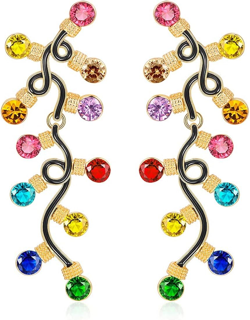 WOWORAMA Colorful Christmas Earrings for Women Crystal Christmas Light Bulb Earrings Cute Reindee... | Amazon (US)