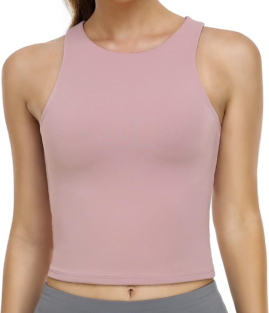 Colorfulkoala Women's Tank Tops Body Contour Sleeveless Crop Double Lined Yoga Shirts | Amazon (US)