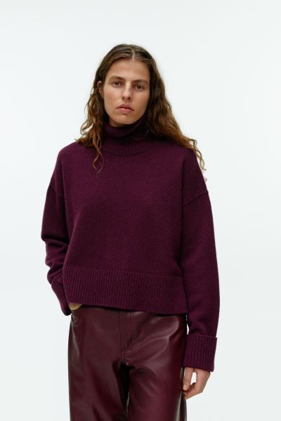 High-Neck Wool Jumper - Burgundy - Ladies | H&M GB | H&M (UK, MY, IN, SG, PH, TW, HK)