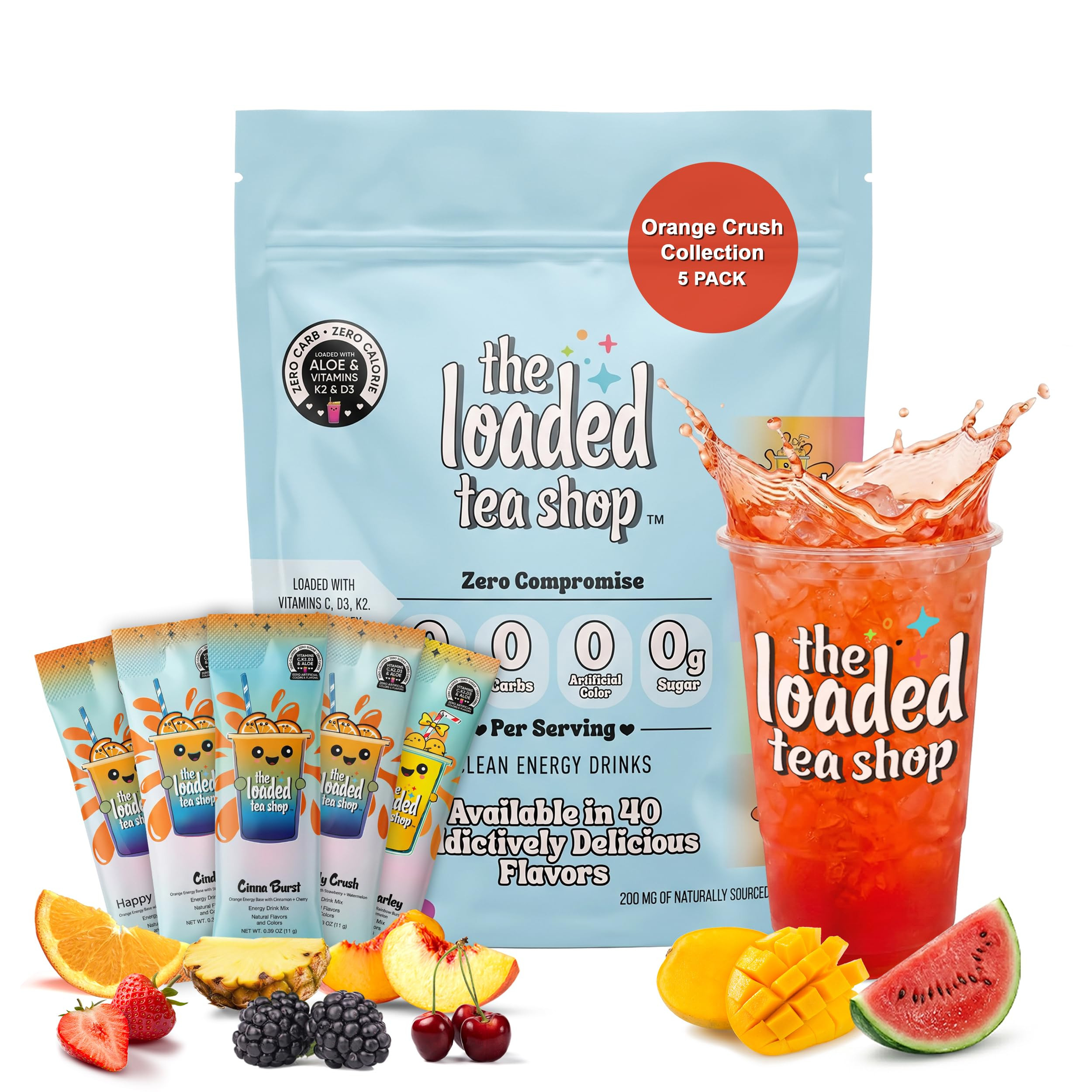The Loaded Tea Shop Energy Drink Mix Sticks, Orange Crush Collection 5 Pack, Sugar-Free, Zero Cal... | Amazon (US)