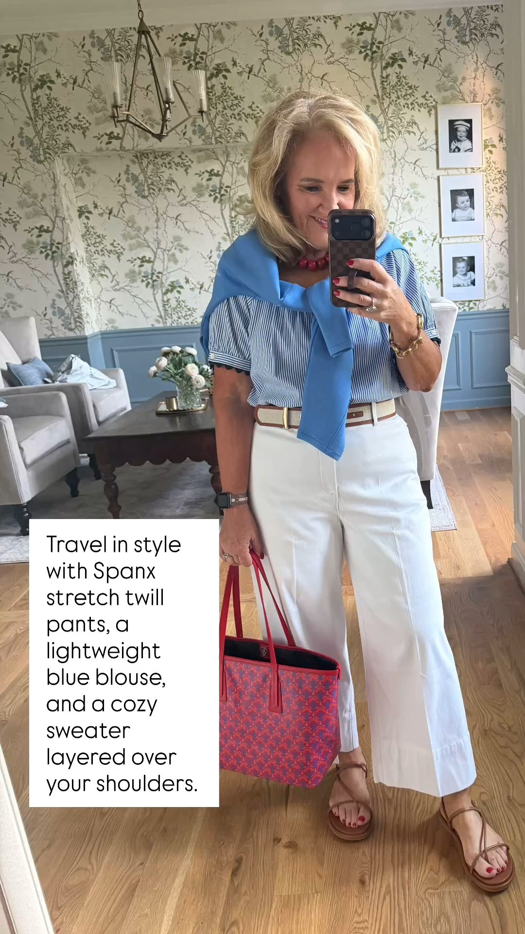 This polished travel outfit is comfortable, classic, and perfect for flights, sightseeing, or lunch after you land. The Spanx stretch twill pants pair beautifully with a lightweight blouse, and a sweater draped over your shoulders is always a smart travel essential.

💡 LTK MADE EASY
❤️ Heart = Support my posts!
🔖 Save = Get sale & restock alerts
📋 Lists = Keep favorites organized
📲 Share = Send lists and products to a friend. Hello, Christmas List!
💬 Comment = Ask me anything about what I’m wearing. :-)

#LTKootd #LTKOver40 #LTKTravel