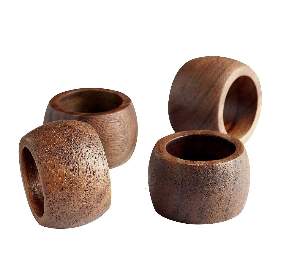Chateau Handcrafted Acacia Wood Napkin Rings - Set of 4 | Pottery Barn (US)