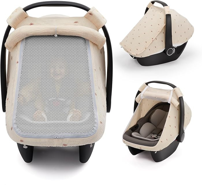 Blissful Diary Baby Car Seat Cover, Extra Large Mesh Window, Breathable Muslin Cotton, Infant Win... | Amazon (US)