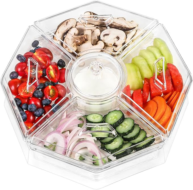Ice Serving Lazy Susan, Chilled Food Containers with 4 Removable Dishes and Smooth Rotating Tray,... | Amazon (US)