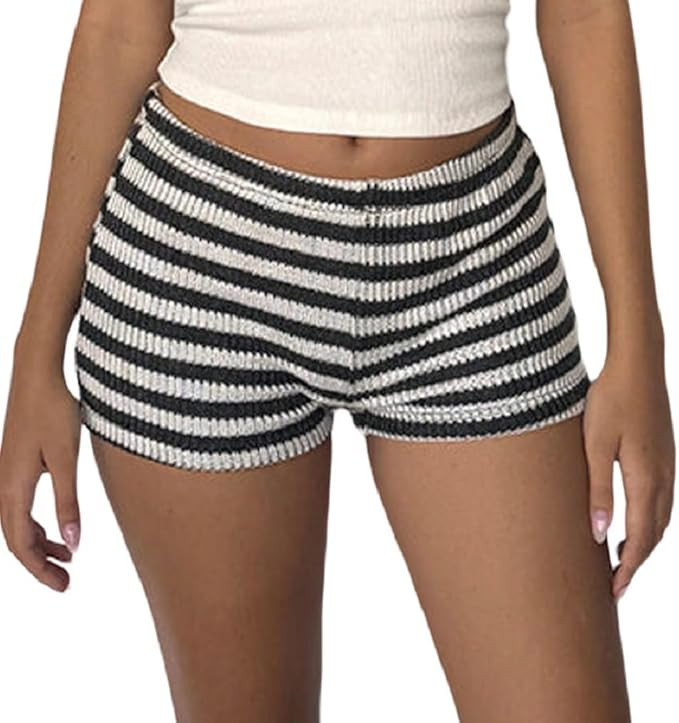 NUFIWI Y2k Striped Shorts for Women High Waist Stretch Micro Boy Shorts Slim Fit Pajamas Bottoms ... | Amazon (US)