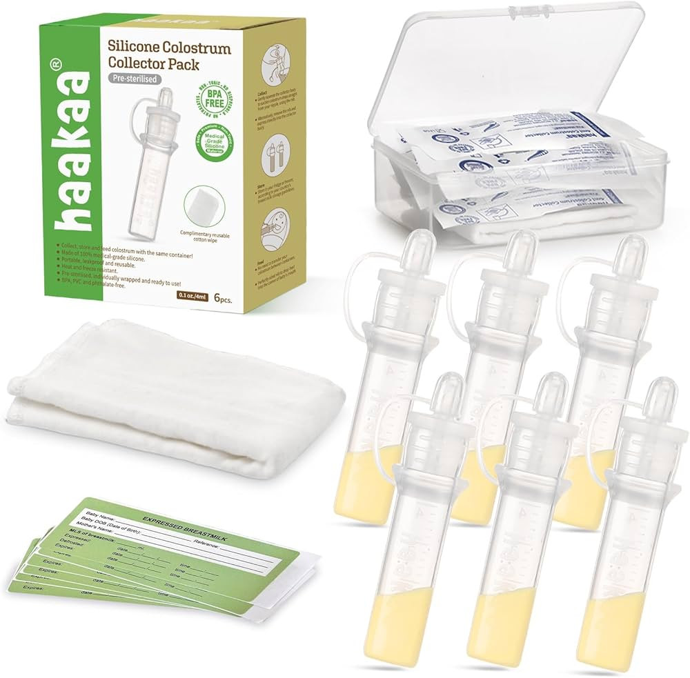 haakaa Colostrum Collector Kit Breast Milk Collector with Cotton Cloth Wipe and Storage Case, Rea... | Amazon (US)