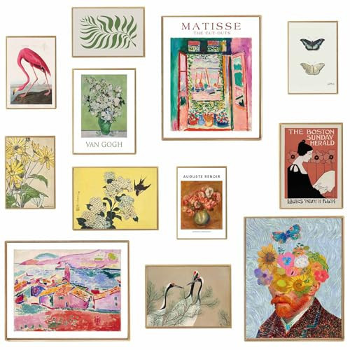 Vintage Eclectic Wall Art Set of 12,Retro Eclectic Wall Decor Matisse Van Gogh Famous Artist Painting Pictures,Modern Eclectic Home Decor Aesthetic Posters,Colorful Maximalist Decor Boho Gallery Wall Prints for Bedroom Dorm,Unframed | Amazon (US)