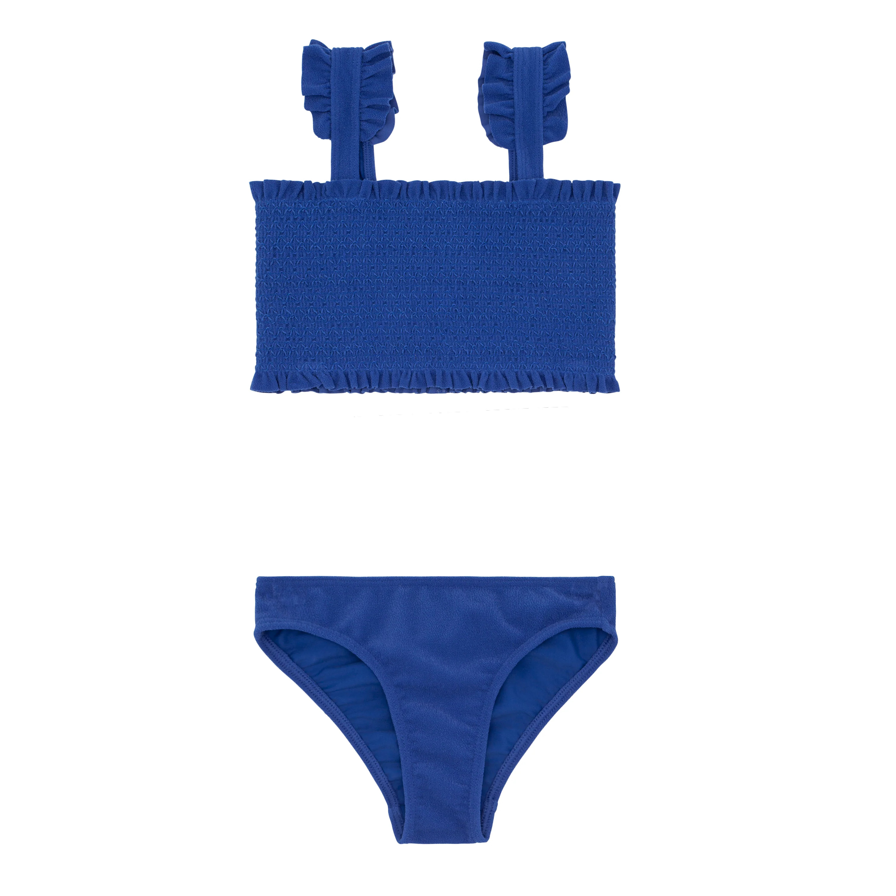 girls cove blue ruffle strap diamond smocked bikini | minnow