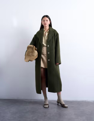 Topshop brushed unlined dropped shoulder clean chuck on coat with wool in khaki | ASOS | ASOS (Global)