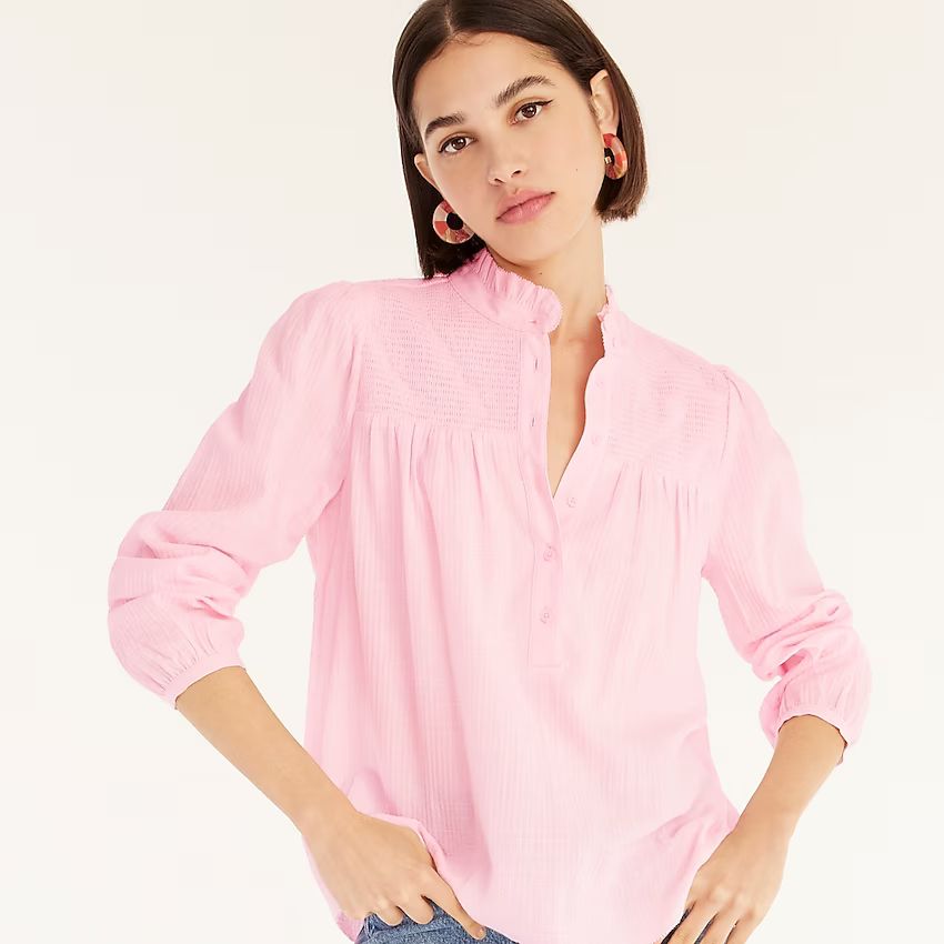 Long-sleeve smocked gauze top | J.Crew US