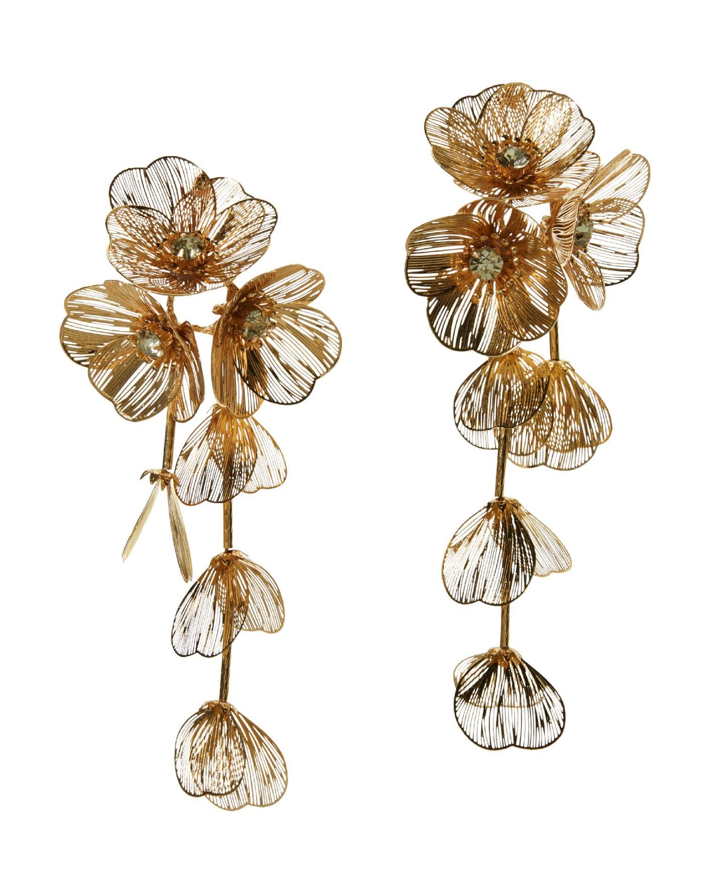 3D Flower Rhinestone Drop Earring - Gold | Boston Proper | Boston Proper