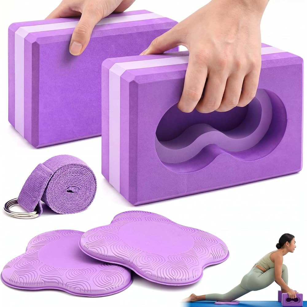 Yoga Blocks 2 Pack for Wrist Relief,Yoga Block with Knee Pads Strap | Amazon (US)