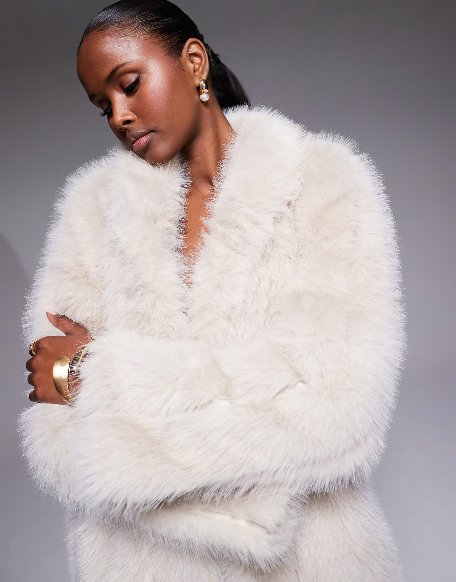 JLUXLABEL Manhattan faux fur coat in beige | ASOS (Global)