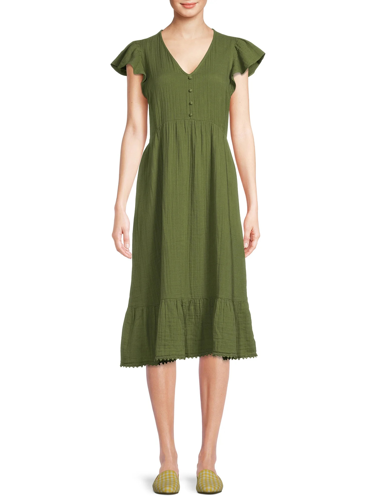 Time and Tru Women's Midi Double Cloth Dress | Walmart (US)