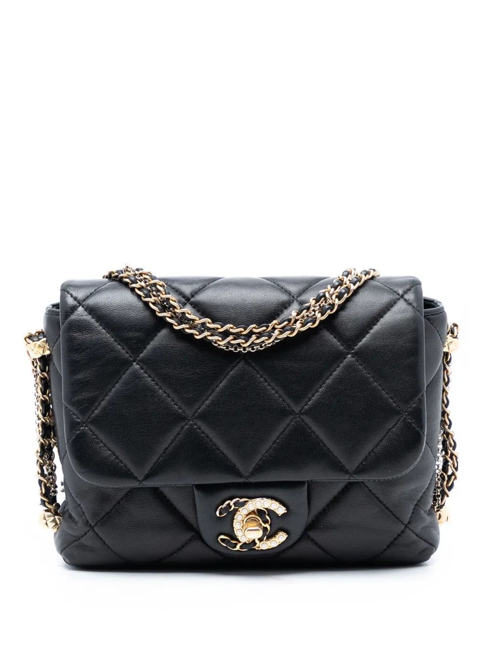 CHANEL Pre-Owned 2021-2025 Mini Quilted Lambskin Crush on Chains Flap crossbody bag - Black | Farfetch Global