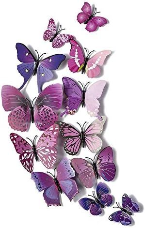 AKOAK 24 Pcs 3D Butterfly Wall Stickers Art Decor Decals with Sponge Gum and Magnet(Purple) | Amazon (US)