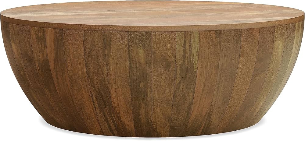SIMPLIHOME Elmbrook Solid Mango Wood Modern Industrial 34 Inch Wide Drum Coffee Table in Natural,... | Amazon (US)