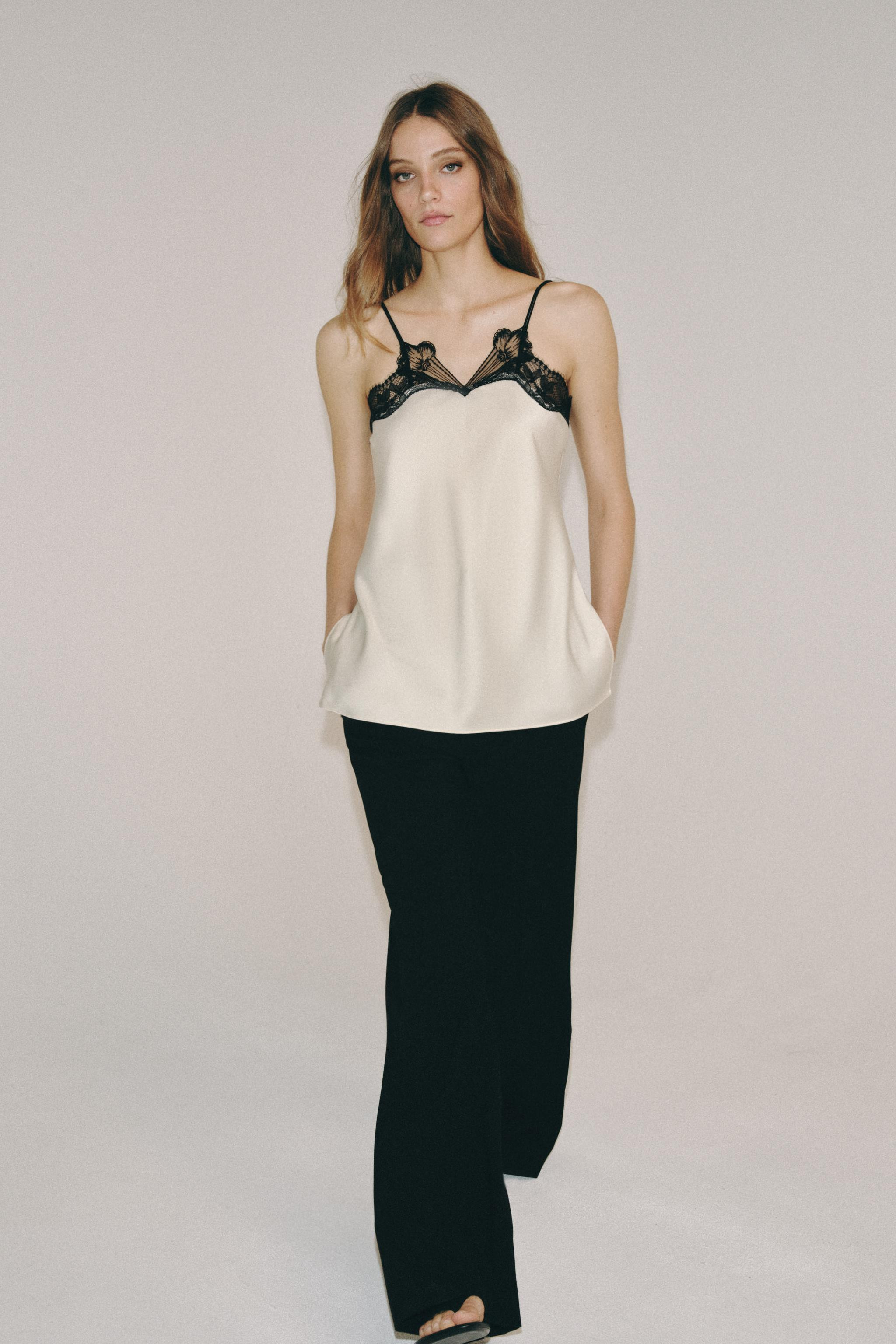 ZW COLLECTION CONTRAST LACE TOP | Zara UK